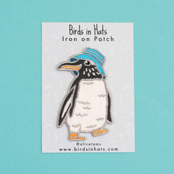 Penguin in a Bucket Hat Embroidered Iron on Patch by Alice Tams