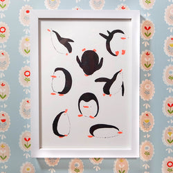 Penguin Poses Risograph A4 Print by Anna Terreros-Martin