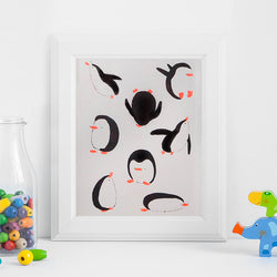 Penguin Poses Risograph A4 Print by Anna Terreros-Martin