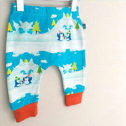 Winter Scene Penguin Baby Leggings w. Red or White Cuff by Maebelle & Bo