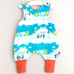Winter Scene Penguin Baby Romper w. Red or White Cuff by Maebelle & Bo
