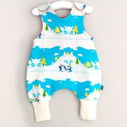 Winter Scene Penguin Baby Romper w. Red or White Cuff by Maebelle & Bo