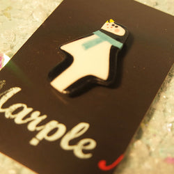 Penguin in Blue Scarf Ceramic Brooch by Miss Marple Makes