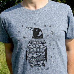 Percy the Penguin Mens T-Shirt in Blue Melange by Boodle