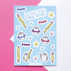Do Cool Stuff Penguin Sticker Sheet by Sian Shrimpton