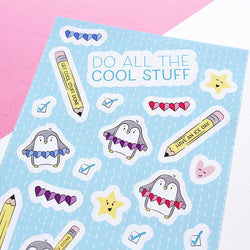 Do Cool Stuff Penguin Sticker Sheet by Sian Shrimpton