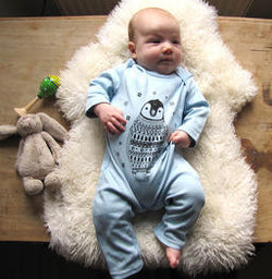 Percy the Baby Penguin Long Sleeved Baby Grow in Blue by Boodle