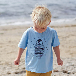 Percy the Baby Penguin Kids T-Shirt in Blue by Boodle